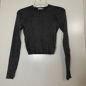 A.L.C. crew neck ribbed silver shimmer long sleeve merino wool top size XS